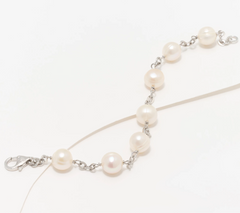 Honora Sterling Silver White Cultured Pearl Forzatina Station Bracelet Large