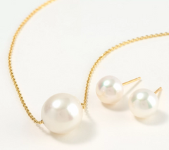 Honora Sterling Silver Gold Tone Set of Cultured White Pearl Studs & Necklace