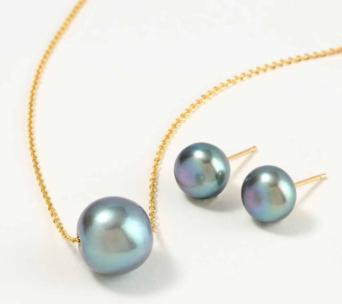 Honora Sterling Silver Gold Tone Set of Cultured Gray Pearl Studs & Necklace