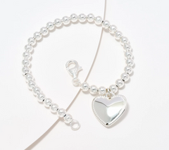 UltraFine Sterling Silver 5mm Bracelet w/ Heart Charm Small