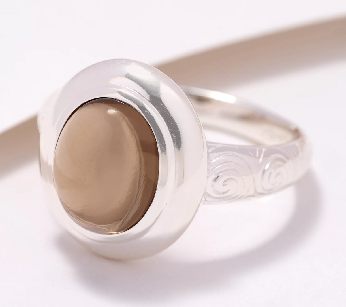 JMH Jewellery Sterling Silver Newgrange Cabachon Smoky Quartz Ring, Size 8