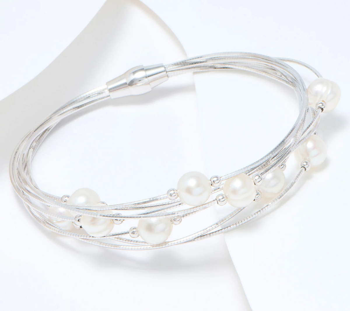 Pulsera Honora de perlas cultivadas de varias hebras de acero inoxidable con cierre magnético, plateada, grande
