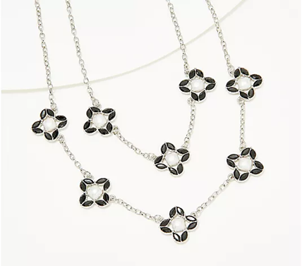 Susan Graver Multi-Strand Black Simulated Pearl & Crystal Silvertone Necklace