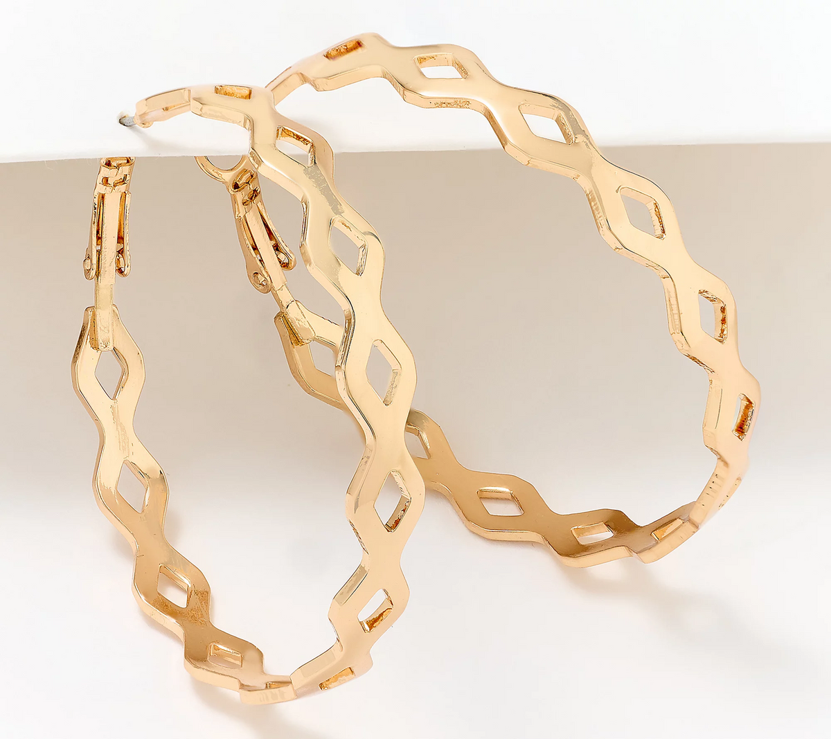 Joan Rivers Diamond-Shape Openwork Goldtone Hoop