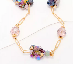 Susan Graver Purple Beaded Cluster Dainty Chain Necklace