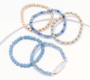 Susan Graver Set of 5 Blue Layered Stretch Bracelets
