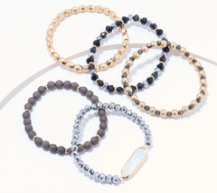 Susan Graver Set of 5 Black/Gold/Silver Layered Stretch Bracelets