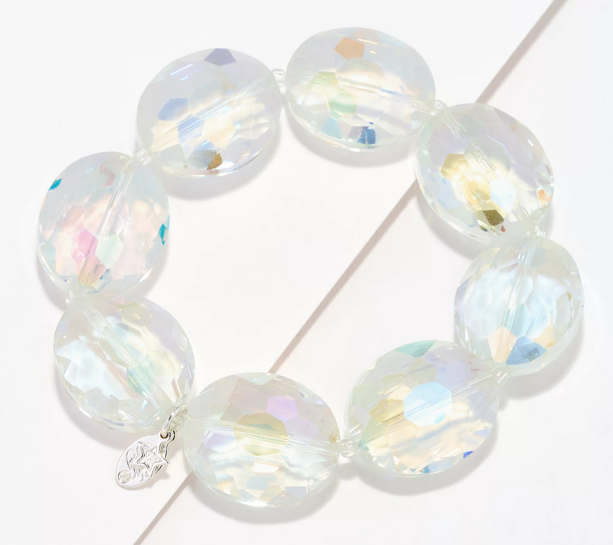 Kirks Folly Empress Oval Beaded Stretch Bracelet, Silver tone