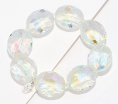 Kirks Folly Empress Oval Beaded Stretch Bracelet, Silver tone
