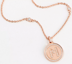 Diamonique x Kathy Levine 14K Rose Plated Initial "M" Pendant/Chain