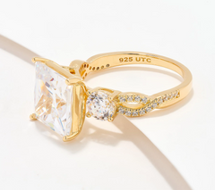 Diamonique x Kathy Levine Gold Clad Sterling Silver Scissor Cut Royal Flush Ring Size 8