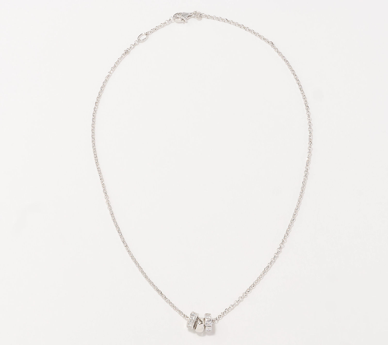 Diamonique Italia 18" Triple Rondels Rolo Sterling Silver Necklace