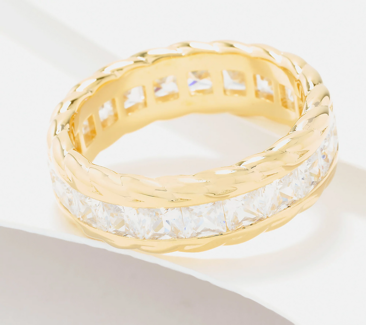 Diamonique Italia Textured Eternity Ring, 18K gold-plated Sterling Silver, Size 8