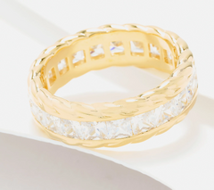 Diamonique Italia Textured Eternity Ring, 18K gold-plated Sterling Silver, Size 8