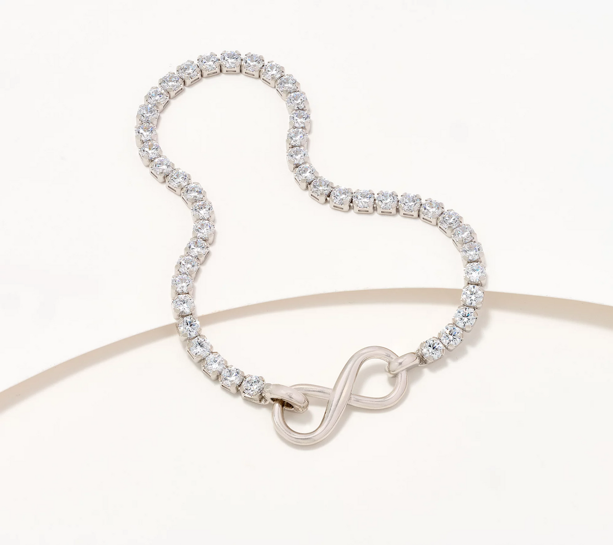 Diamonique Italia Sterling Silver Tennis Bracelet With Fancy Infinity Clasp Small