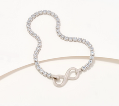 Diamonique Italia Sterling Silver Tennis Bracelet With Fancy Infinity Clasp Small