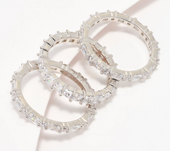 Diamonique Sterling Silver S/3 Baguette & Round Cut Stackable Rings, Size 9