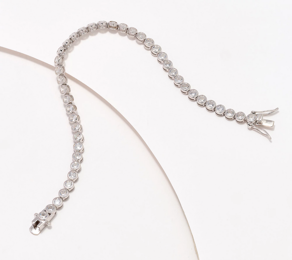 Diamonique Round Cut Bezel Set Sterling Silver Tennis Bracelet Avg