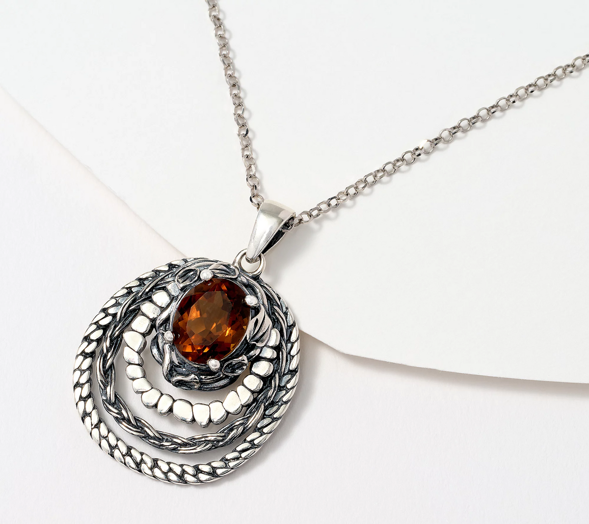 Or Paz Sterling Silver Oval Cognac Quartz France Pendant Necklace, 18"