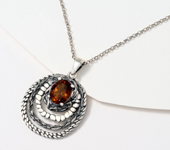 Or Paz Sterling Silver Oval Cognac Quartz France Pendant Necklace, 18"