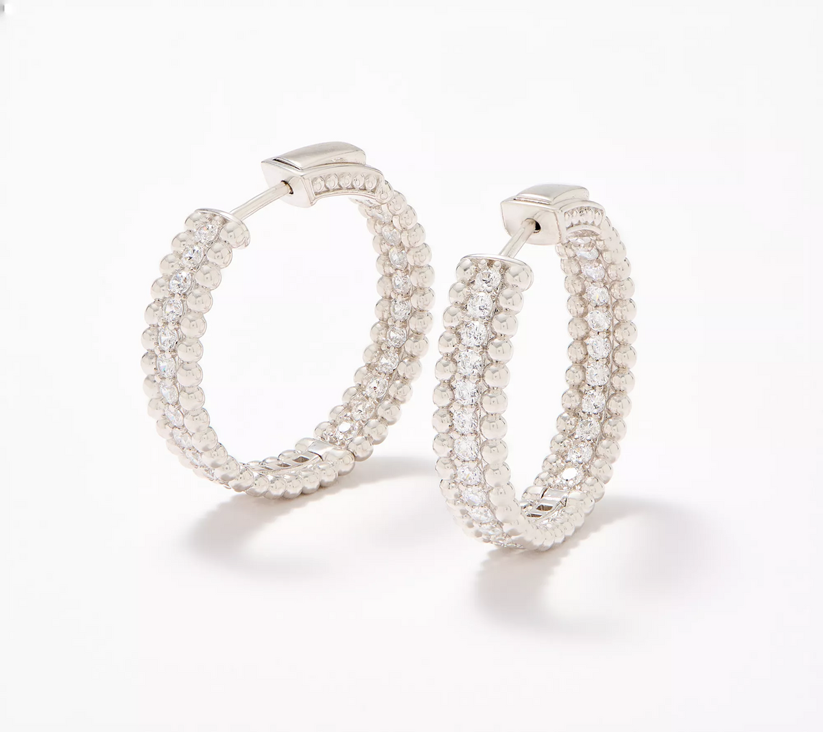 Diamonique Sterling Silver Bead Texture Hoop Earrings