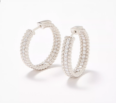Diamonique Sterling Silver Bead Texture Hoop Earrings