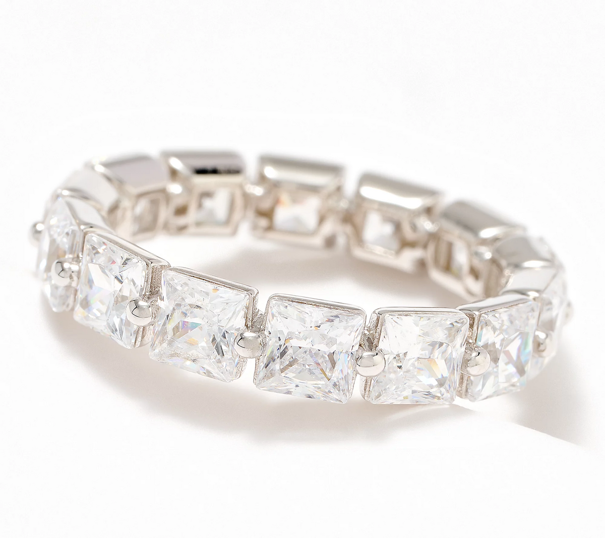 Diamonique Classics Sterling Silver Princess Cut Eternity Band Ring Size 7