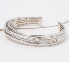 Diamonique Italia Sterling Silver Hinged Cuff Bangle, Large