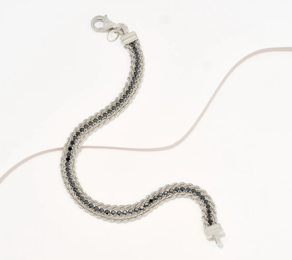 Diamonique Italia Triple Strand Black Stone Sterling Silver Bracelet, Avg