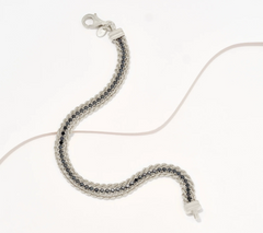 Diamonique Italia Triple Strand Black Stone Sterling Silver Bracelet, Avg