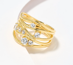 Diamonique Italia Gold Clad Sterling Silver Multi-Layer Band Ring Size 8