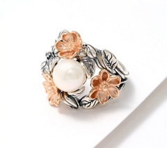 Or Paz Floral Cultured Pearl Ring, 14K rose gold-plated Sterling Silver, Size 9