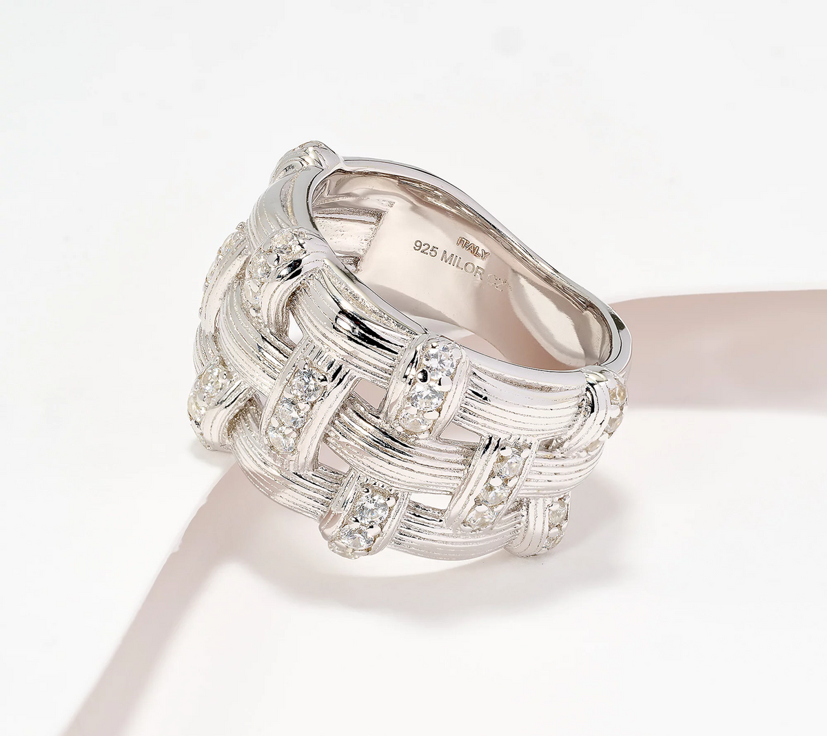 David Markstein Sterling Silver CZ Accented Graduated Basket Ring, Size 6