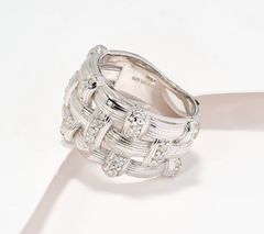 David Markstein Sterling Silver CZ Accented Graduated Basket Ring, Size 6