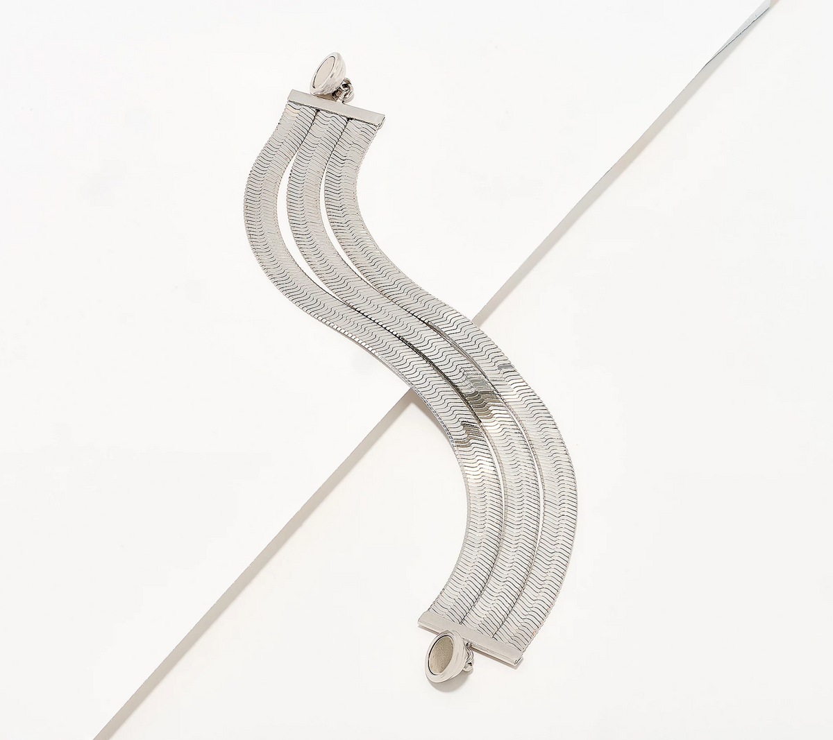 David Markstein Silver Tone Bronze 3-Row Flexible Herringbone Bracelet Avg