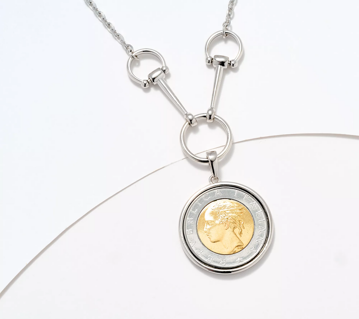 David Markstein Sterling Silver 500 Lira Coin Necklace, 18+2"