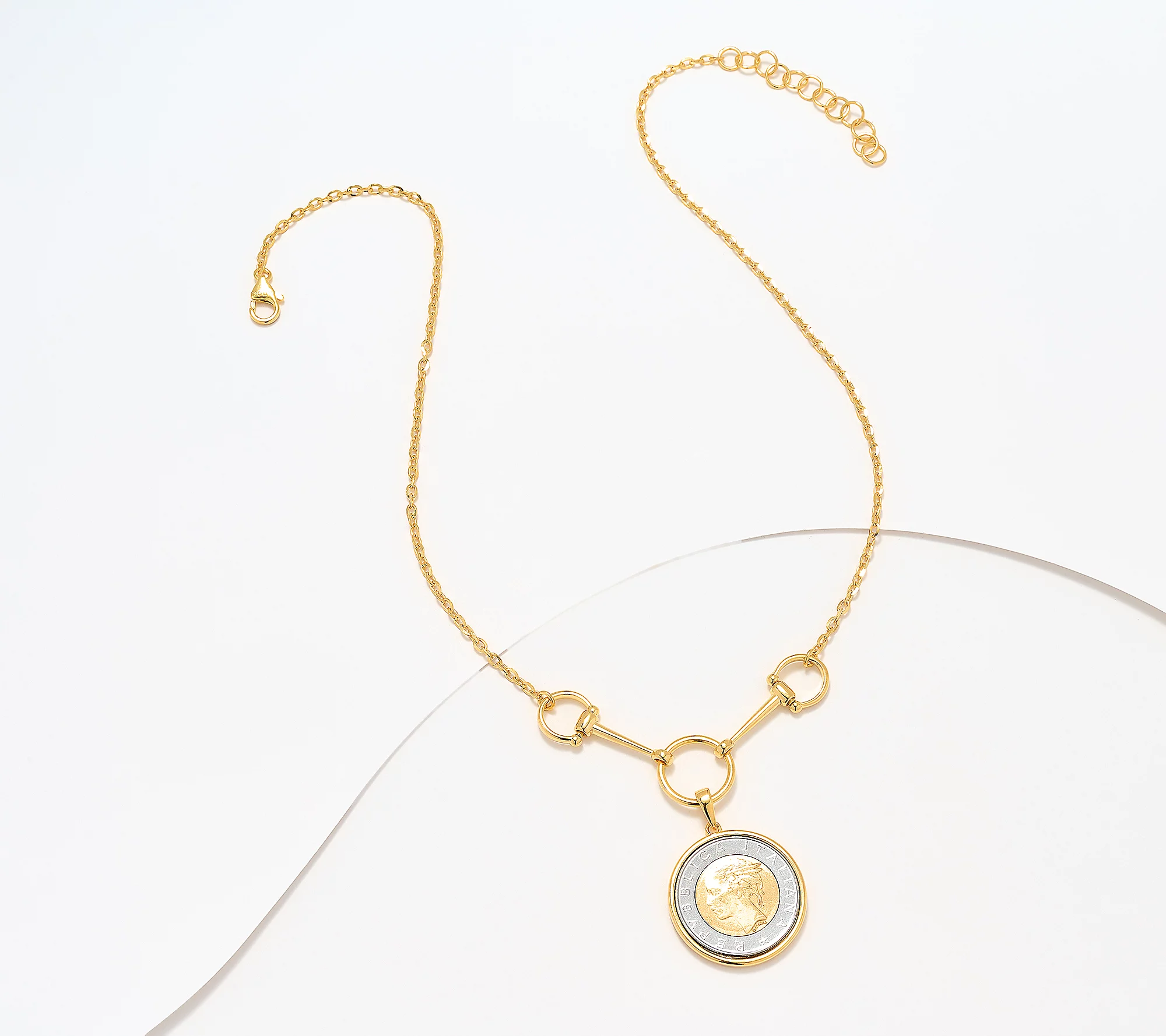 David Markstein Sterling Silver Goldclad 500 Lira Coin Necklace 18"