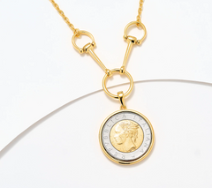 David Markstein Sterling Silver Goldclad 500 Lira Coin Necklace 18"