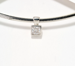 Diamonique Italia Sterling Silver "Princess" cut Omega Necklace