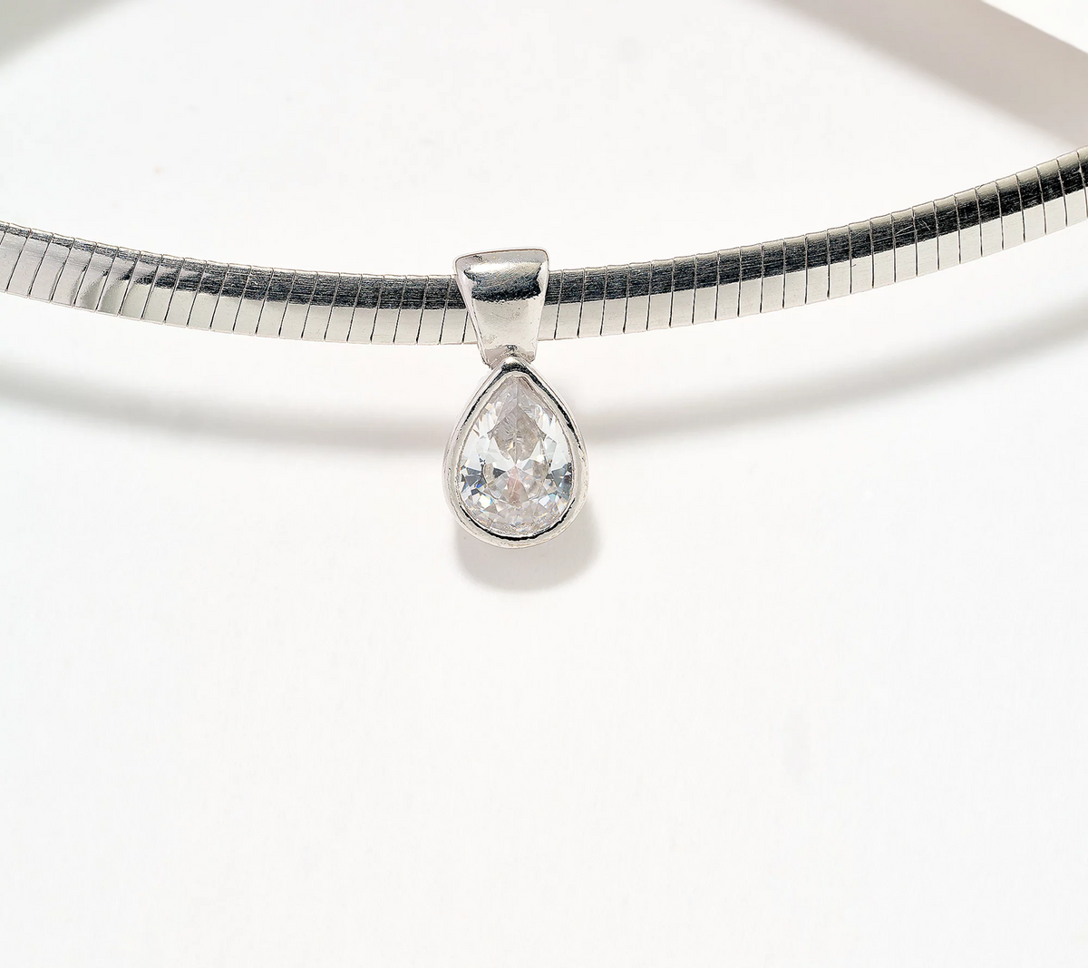 Diamonique Italia Sterling Silver "Pear" Cut  Omega Necklace