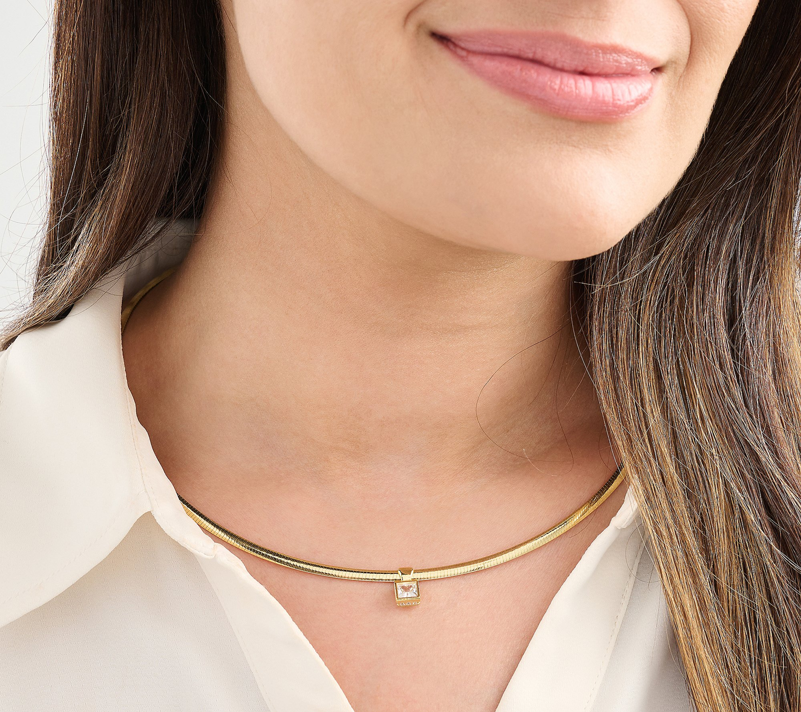 Diamonique Italia Choice of Cut Omega 18K Plated Princess Necklace, Sterling Silver
