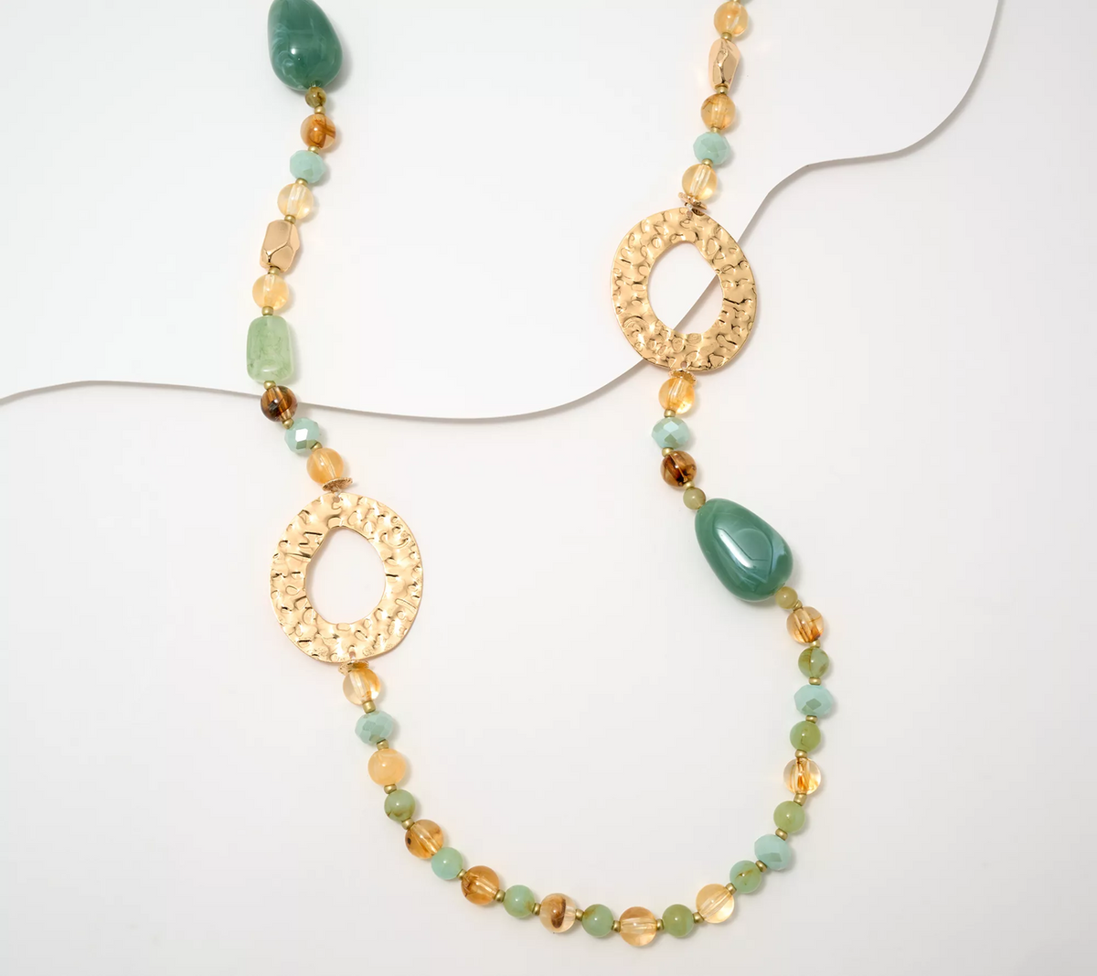 Susan Graver Long Mint Beaded Statement Necklace