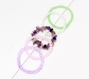 Susan Graver Set of 5 Milac/Mint Beaded Stretch Bracelets