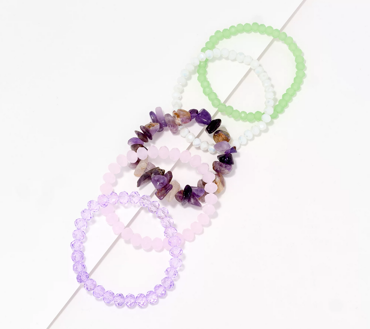 Susan Graver Set of 5 Milac/Mint Beaded Stretch Bracelets