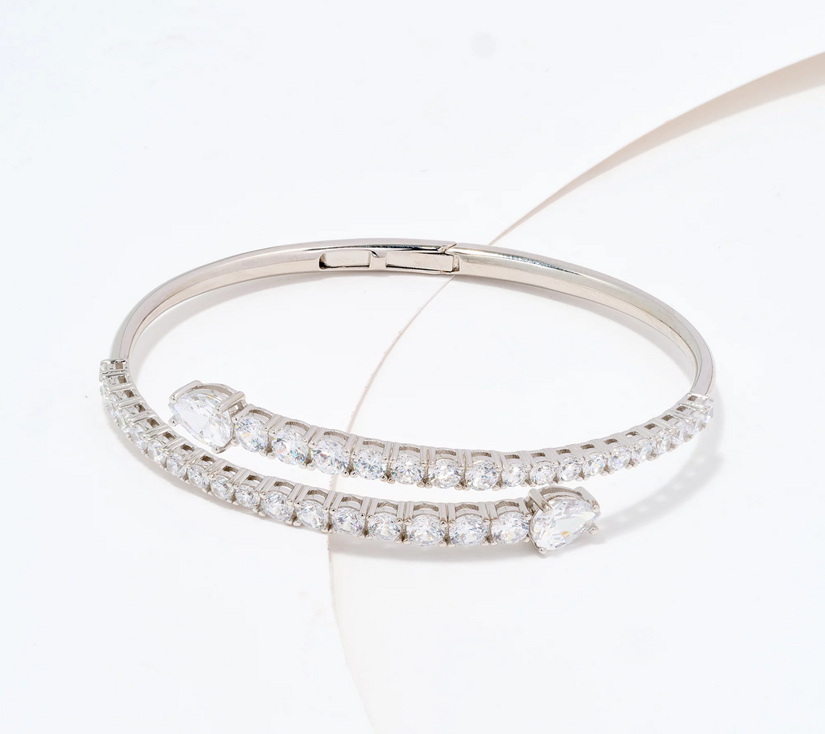 Diamonique Sterling Silver Graduated Stone Hinged Bypass Cuff Small