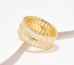 Diamonique Gold-Over Sterling Silver Double Row Baguette Cut Band Ring Size 9