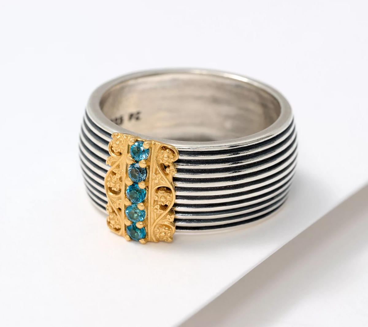 Or Paz Sterling Silver Goldclad Two-Tone London Blue Topaz Lace Ring, Size 6