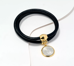 David Markstein Sterling Silver Coin & Leather Bracelet or Necklace, SIze 7-1/2"