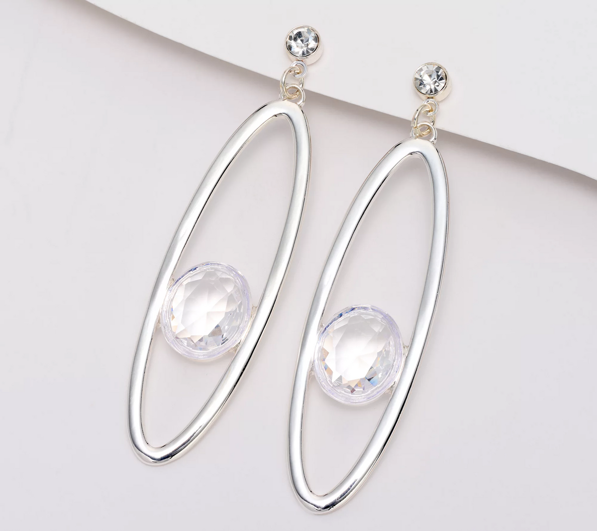 Joan Rivers Silver Tone Oval Hoop with Floating Stone