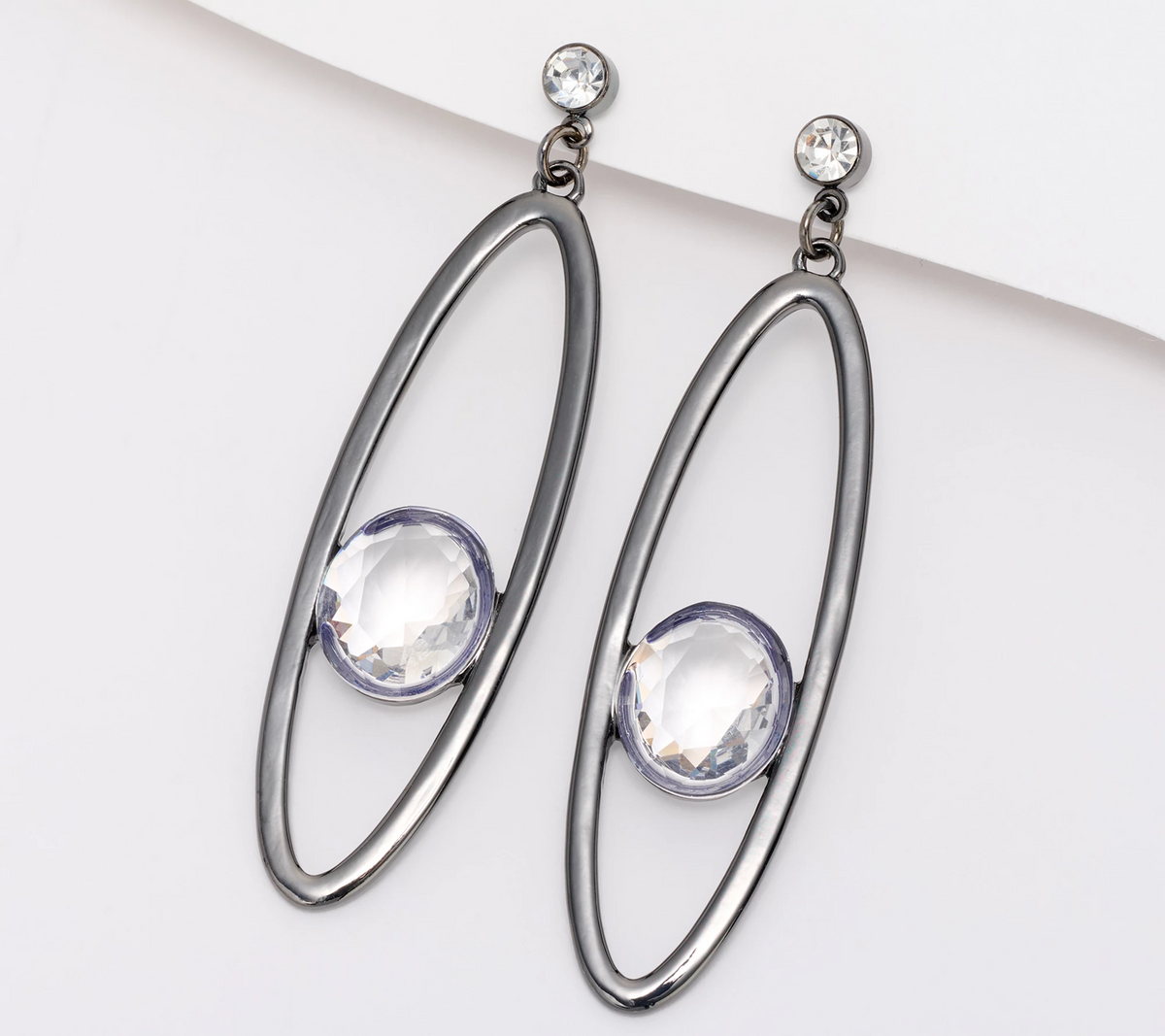 Joan Rivers Gun Joan Rivers Gun Metal Oval Hoop with Floating Stone – Duhaas